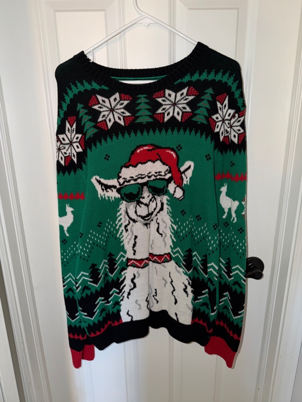 Ugly Christmas Sweater Green Red White Black Llama Pullover
